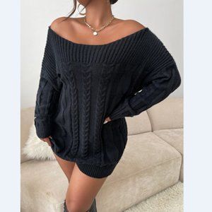 Plus Size Cable-Knit Off-Shoulder Sweater Dress